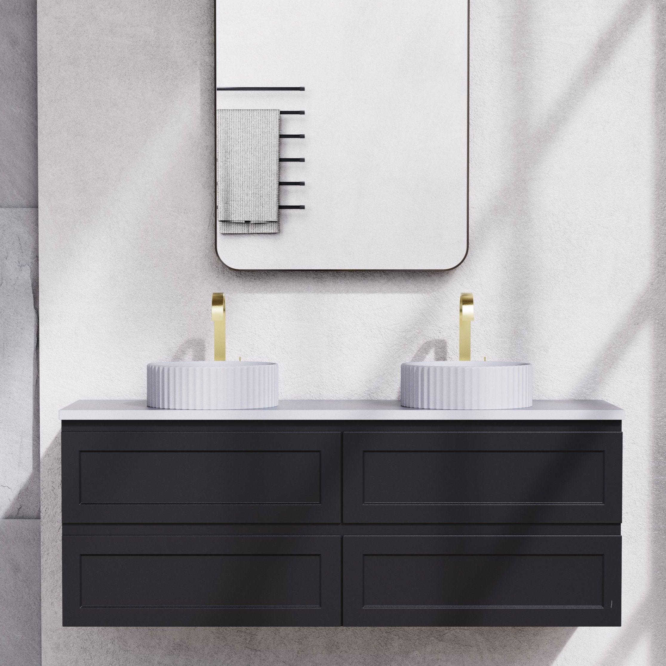 1500mm Matte Black Fremantle PVC Wall Hung Vanity Cabinet (Single/Double Bowl)