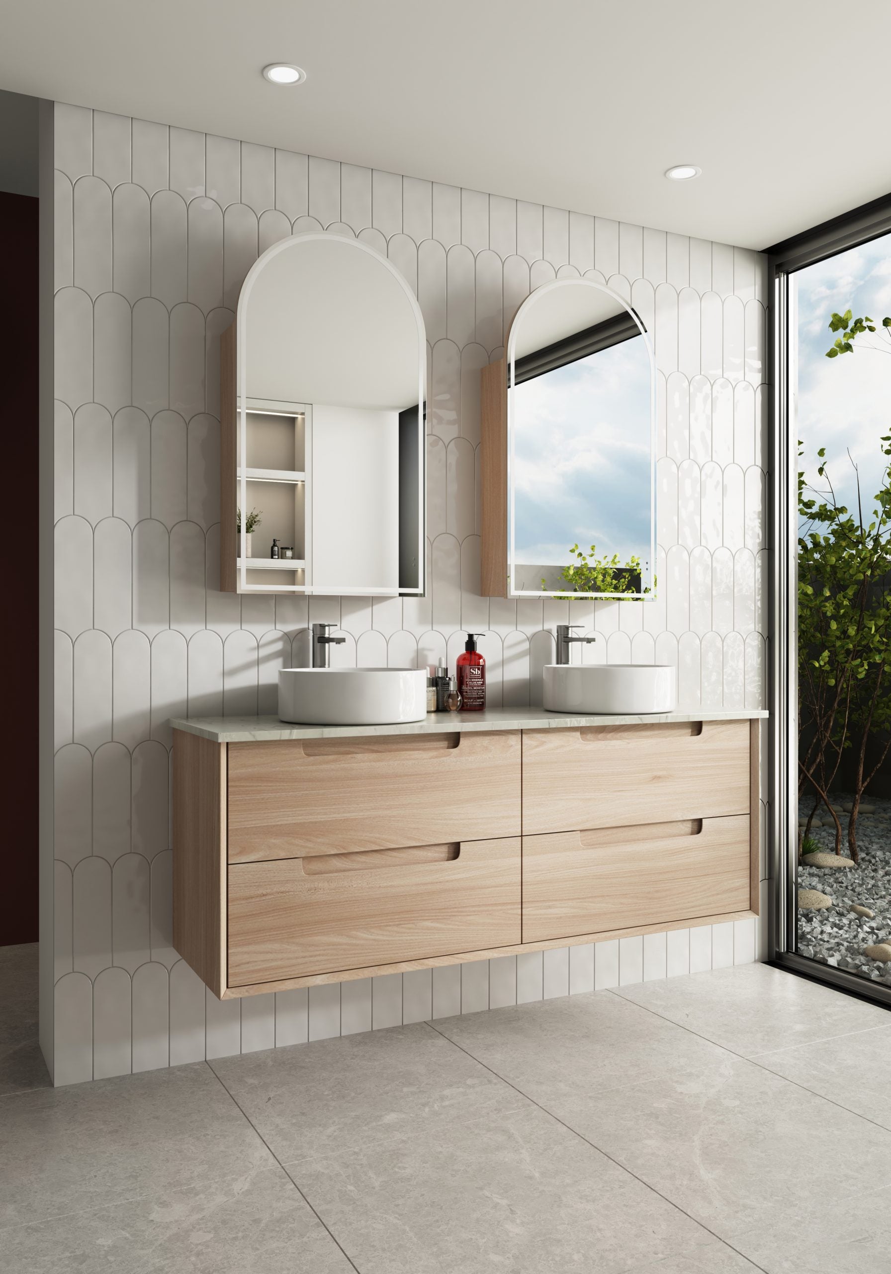 Exclusive AINSLEY Wall-Hung Bathroom Vanity in Natural Oak, Available in All Sizes