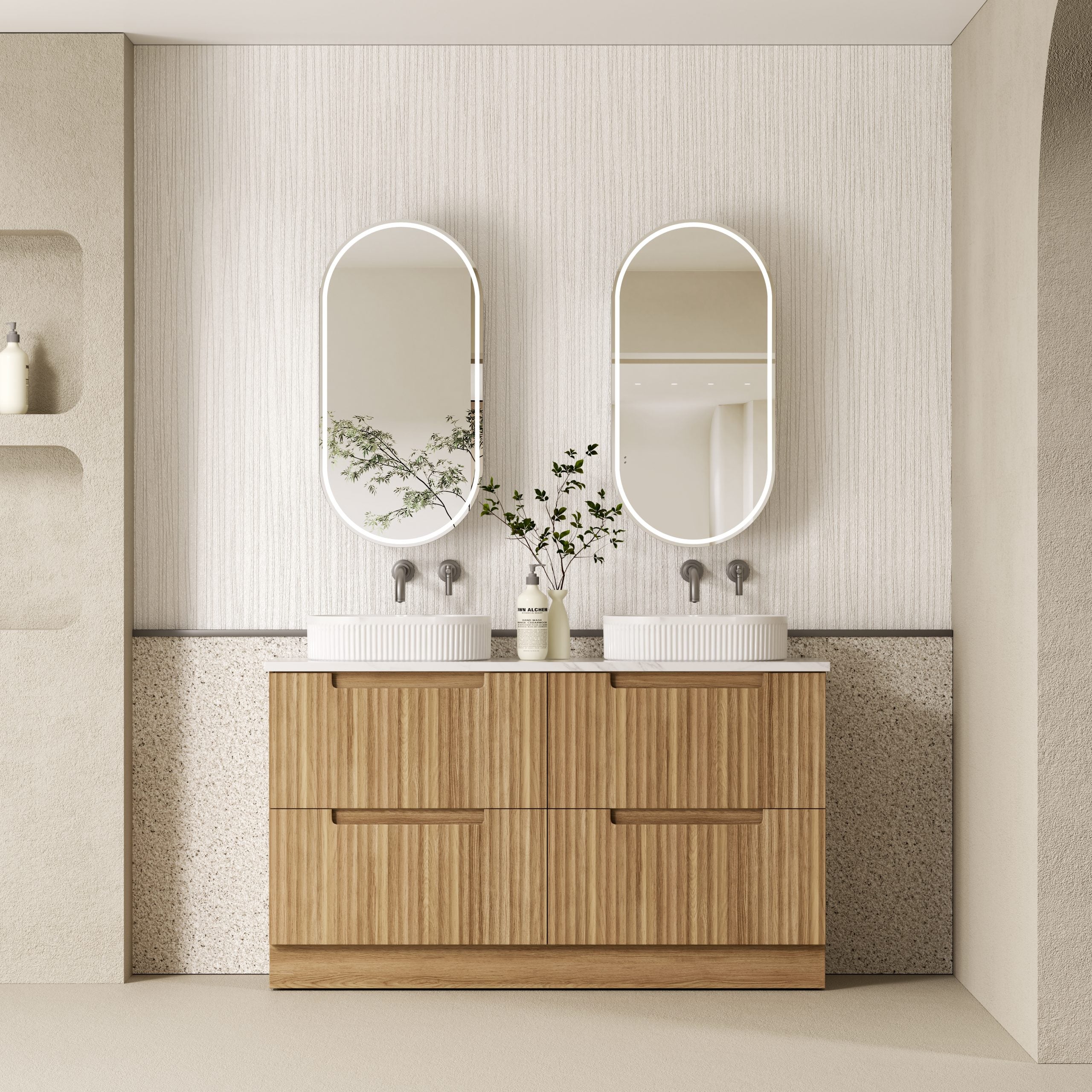 Lovina Floor Standing Vanity in Harvest Oak with Multiple Sizes and Soft - Close Runners