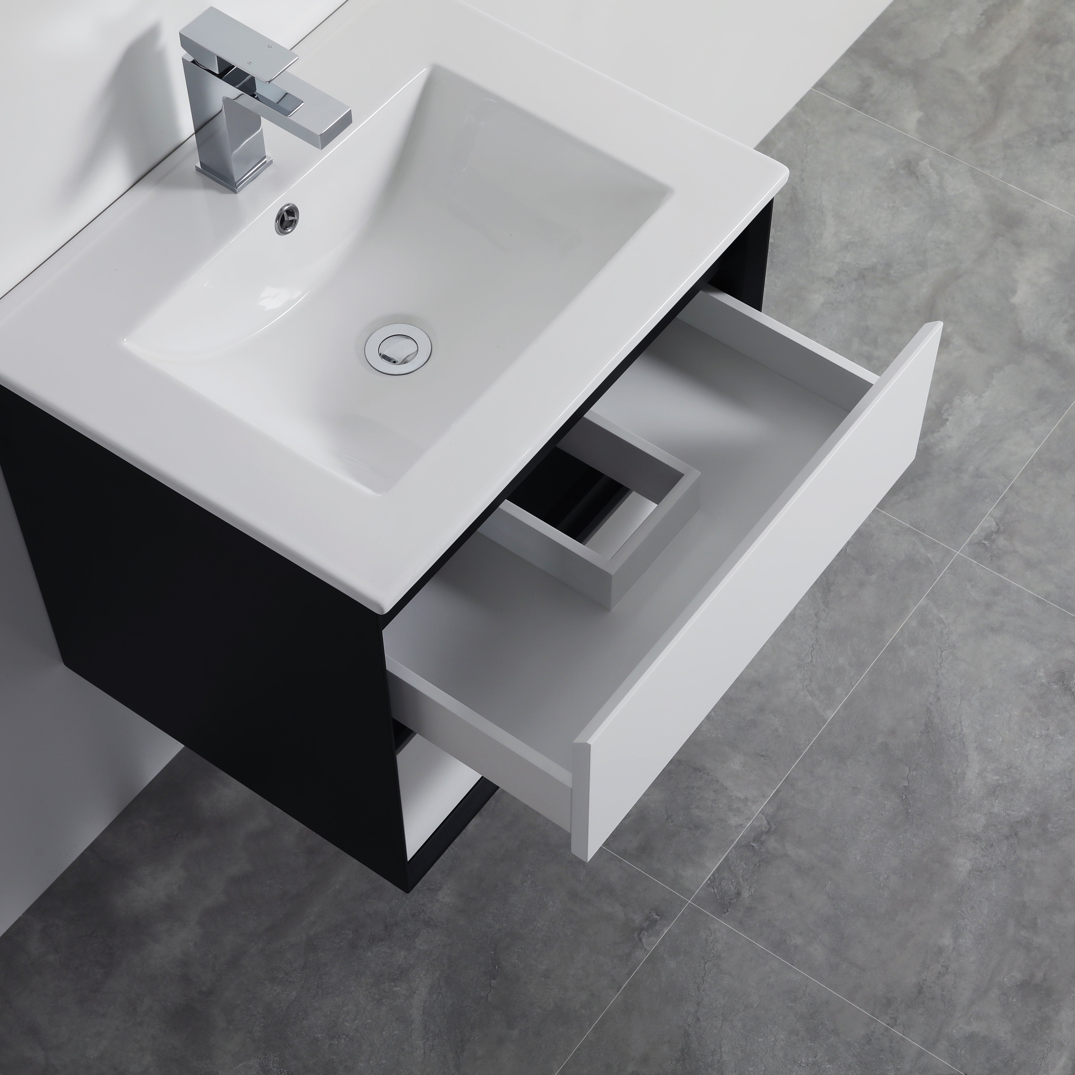 Hot Deal! Petra 600mm PVC Wall-Hung Vanity in Black & White