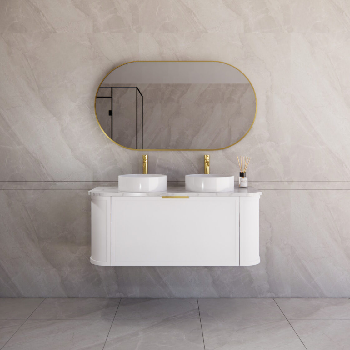 Matte White ABS Houston Curved Wall - Hung Vanity in All Sizes