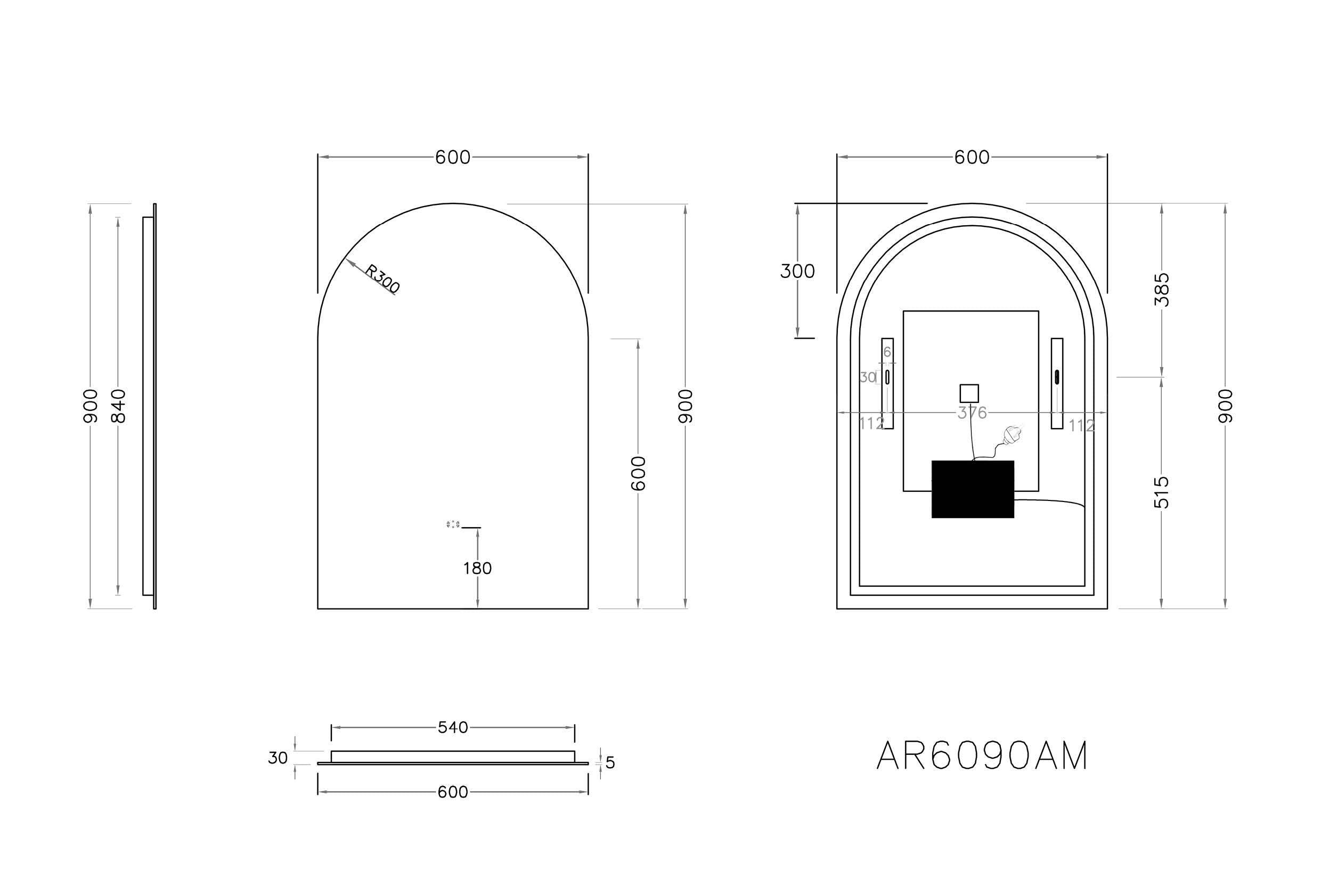 Hot Sale! Poseidon 600x900mm LED Backlit Arch Bathroom Mirror