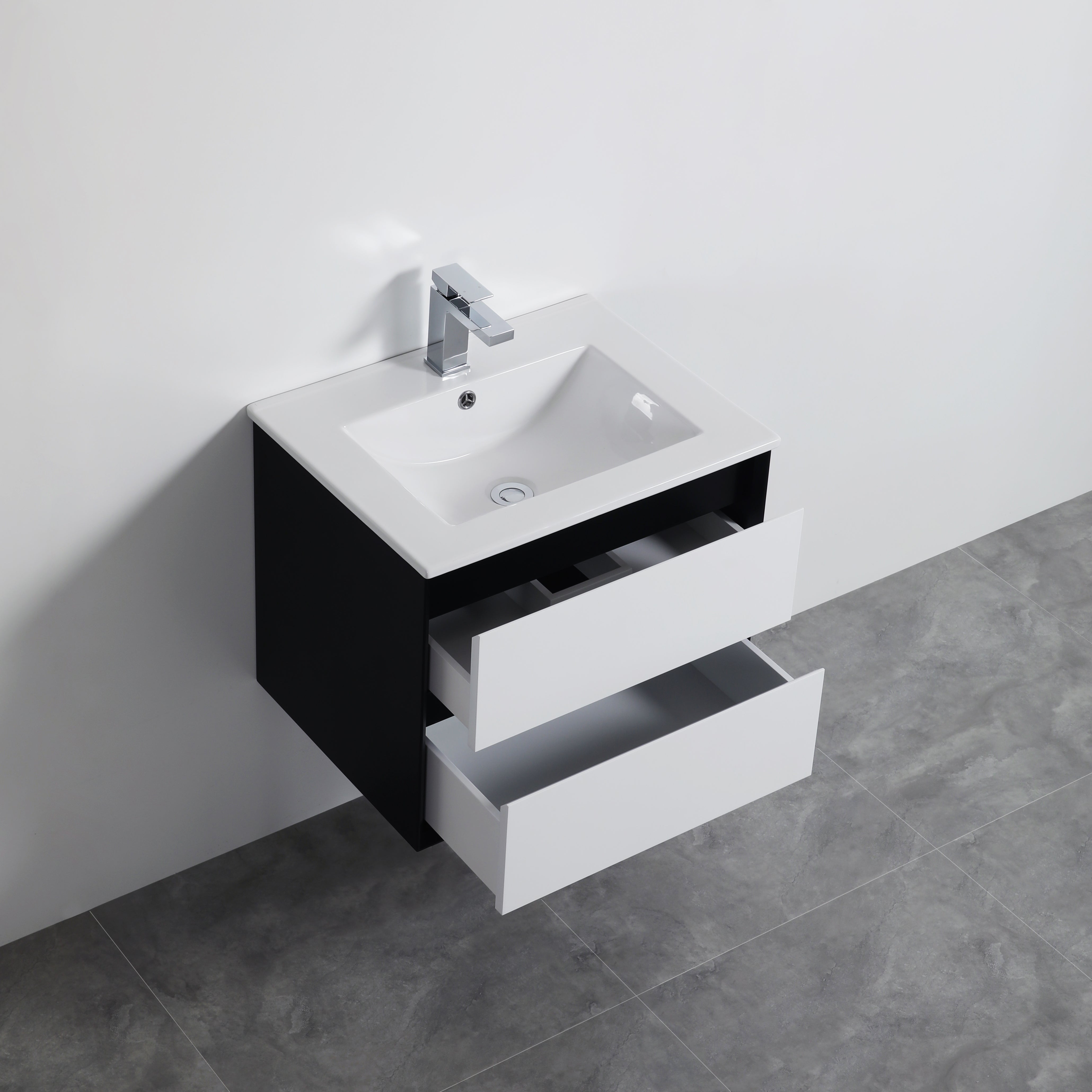 Hot Deal! Petra 600mm PVC Wall-Hung Vanity in Black & White