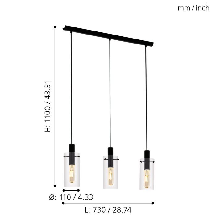 Stylish MONTEFINO Black Steel Pendant Light with Clear Glass
