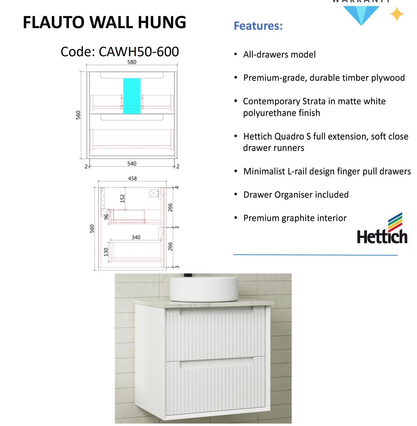 Get Your FLAUTO Matte White Wall-Mounted Bathroom Vanity in All Sizes Now!
