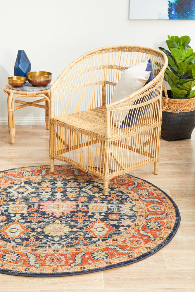 Exclusive Offer! Navy Round Persian - Inspired Area Rug Legacy 860 for High - Traffic Floors