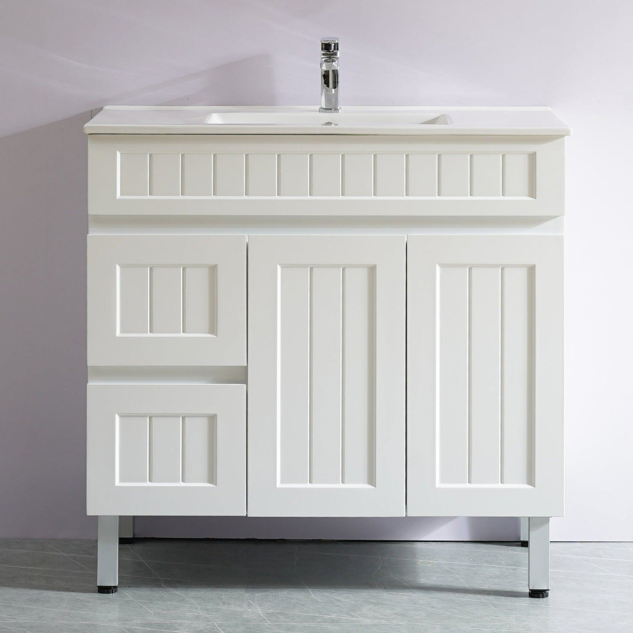 Exclusive Sale! Acacia 900mm Matte White PVC Floor Standing Shaker Vanity