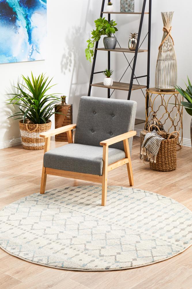 Stunning Slate White Transitional Round Evoke Rug with Persian Flair