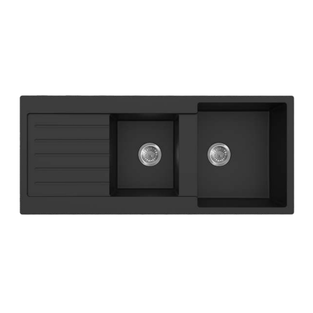 Hot Sale! Matte Black POS Quartz Double Bowl Top-mount Kitchen Sink 1160x500x216