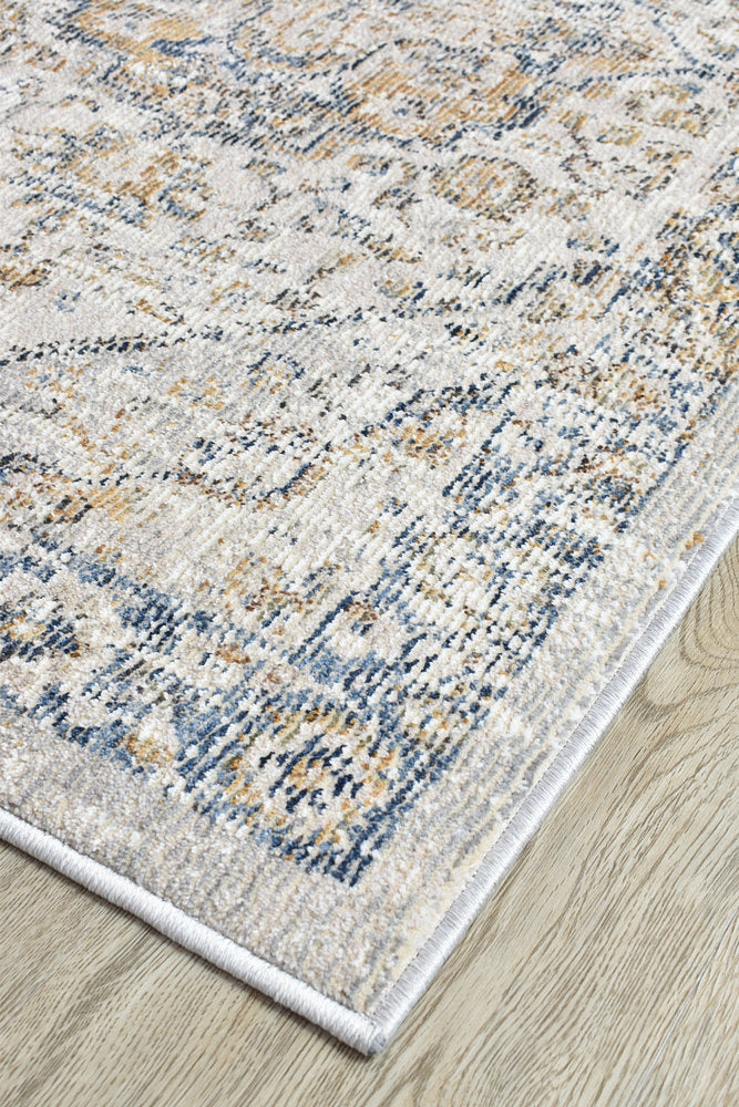 Trendy Sale! Medina Blue and Grey Floral Runner Rug with Faded Look - Size 0321B