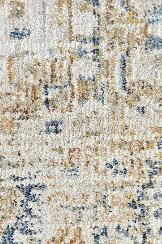 Stylish Medina Blue and Grey Floral Rug 0321B with Faded Look