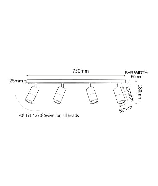 Titanium GU10 Exterior Adjustable Head Bar Lights with IP44 Rating