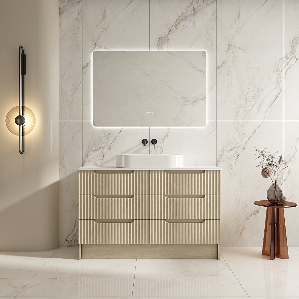 All-Size Natural Oak Fluted Rhea Floor Standing Bathroom Vanity