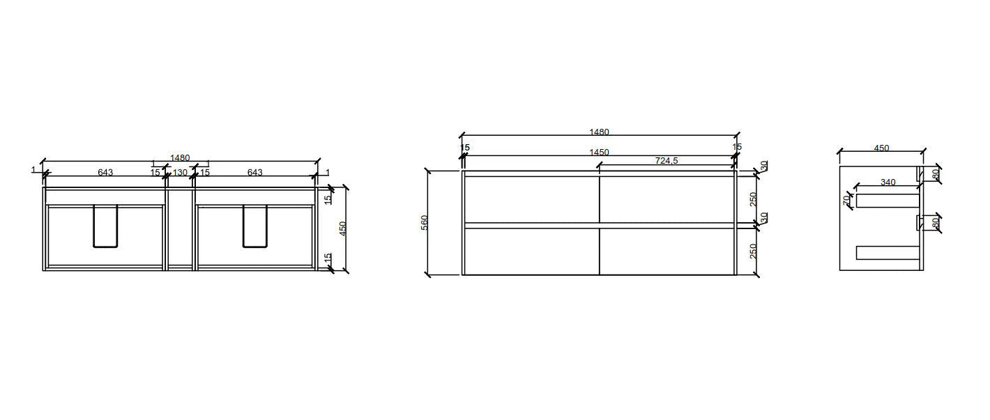HERA Black Oak Wall-Hung MDF Vanity Cabinet - All Sizes Available