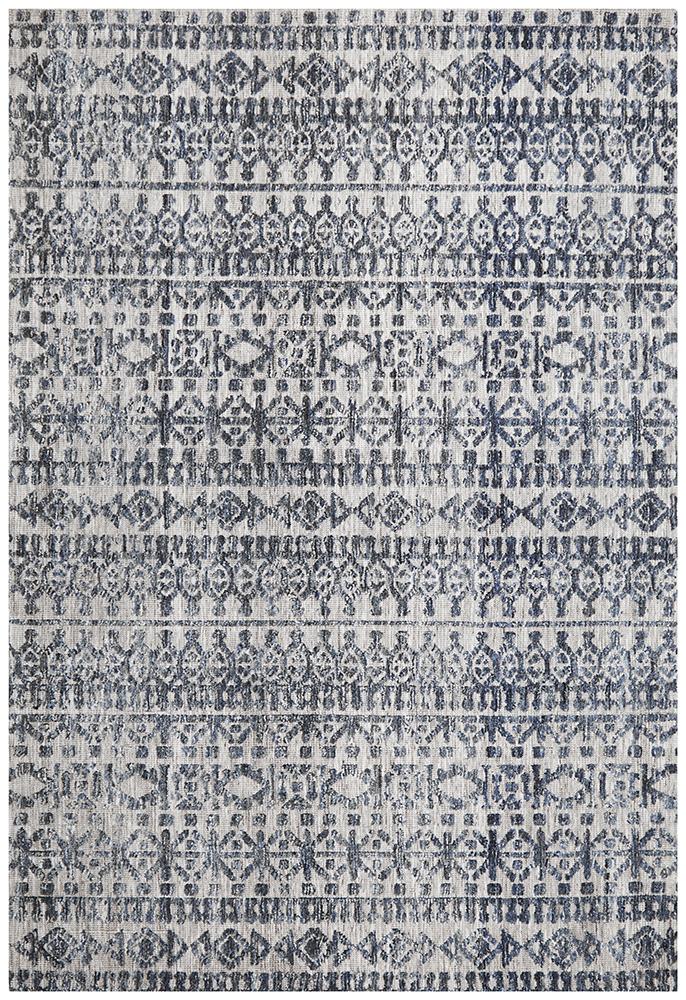 Navy Grey Levi Tara Table Tufted Microfibre Polyester Rug from India