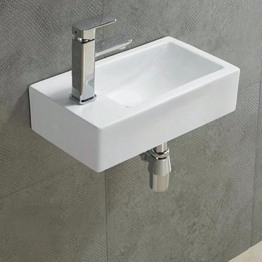 Gloss White Fine Ceramic MINI Right - hand Rectangle Wall - hung Basin (455x250x120)