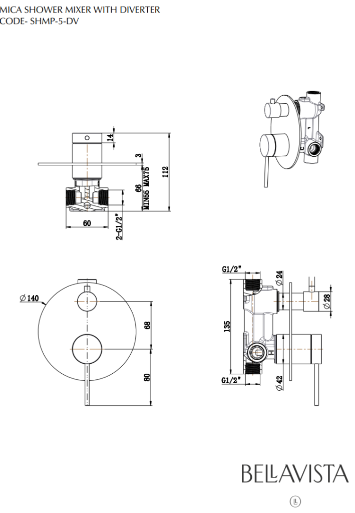 Chrome 1P Mica Shower Mixer with Convenient Diverter