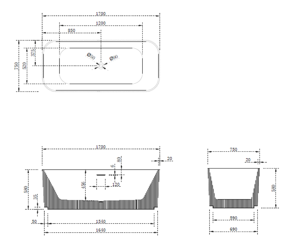 Hot Deal! Milano Gloss White Free - Standing Bathtub in 1500mm or 1700mm Sizes