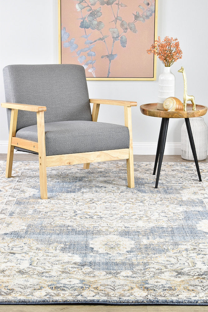 Trendy and Elegant Medina Dark Blue Machine - Made Polypropylene Rug 0318A