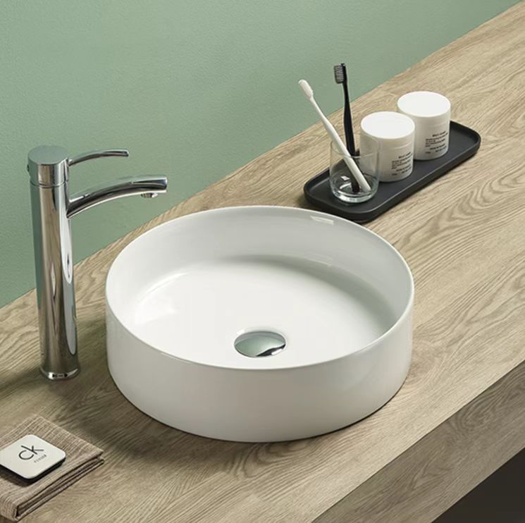 HOT! POSEIDON Round Gloss White Ceramic Basin (394x394x115)