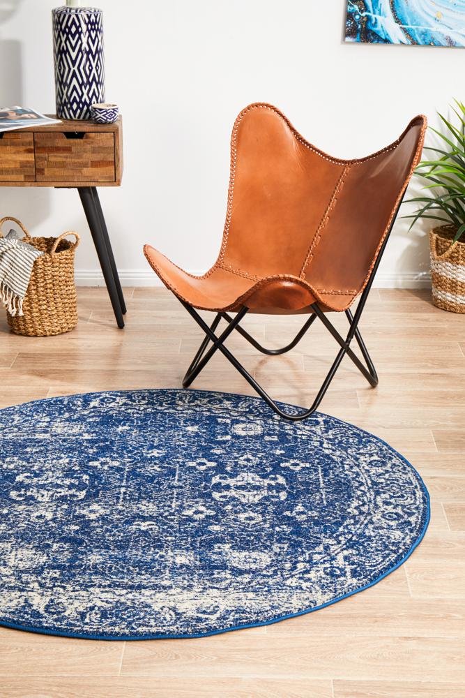 Hot! Evoke Oasis Navy Round Transitional Rug
