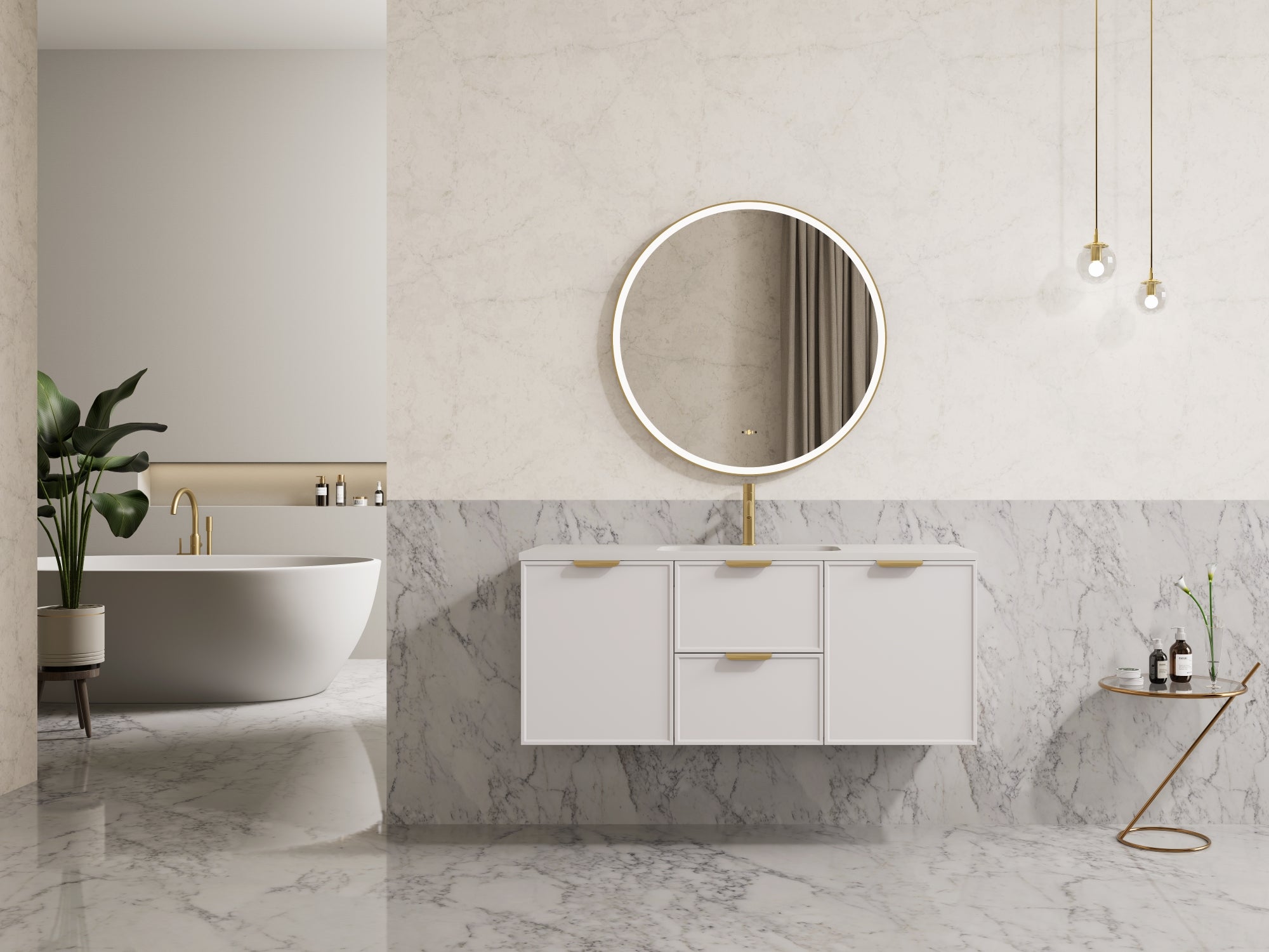 1200mm Miami Wall-Mounted PVC Cabinet in Matte White (Single/Double Bowl)