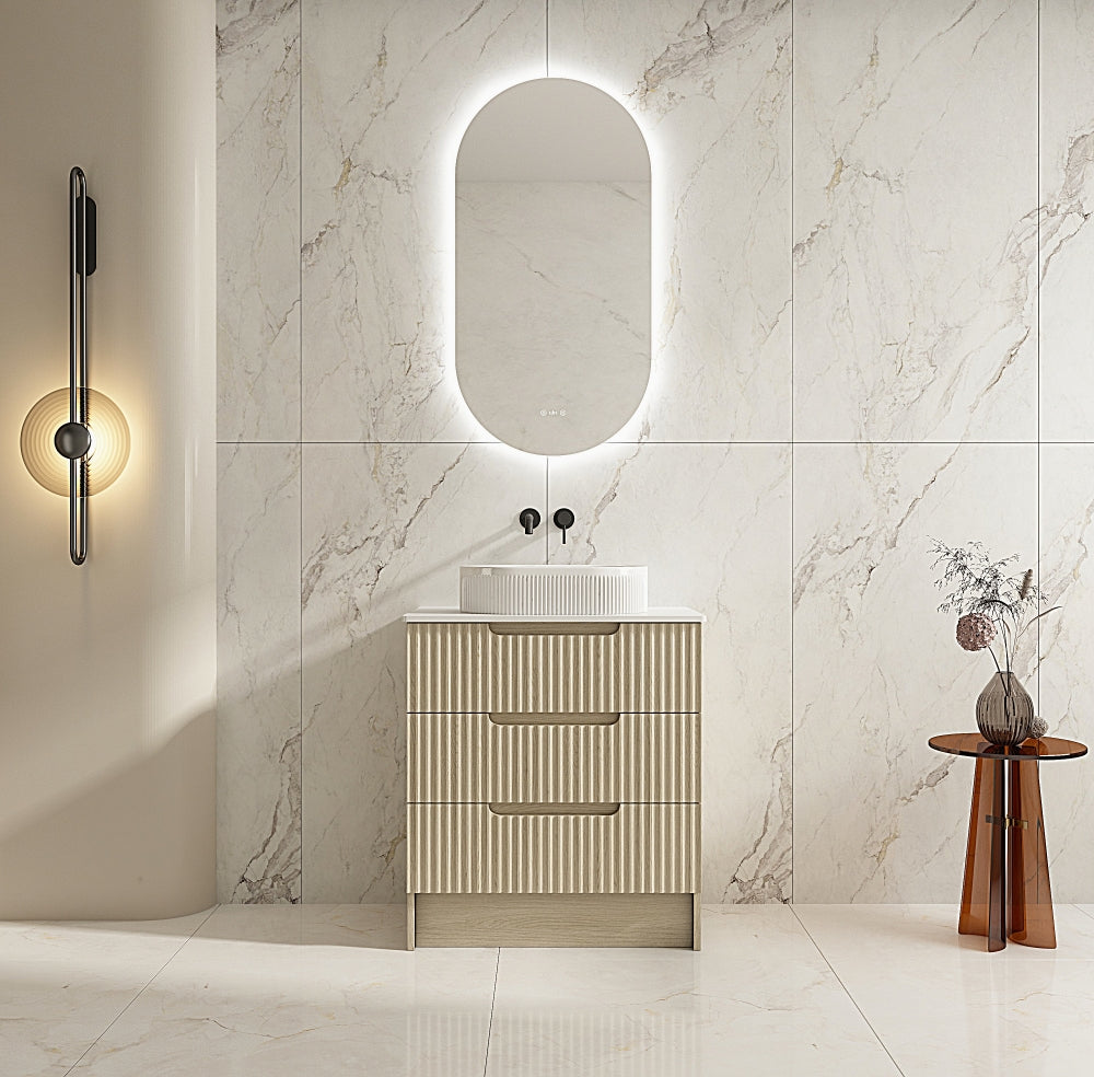 All-Size Natural Oak Fluted Rhea Floor Standing Bathroom Vanity