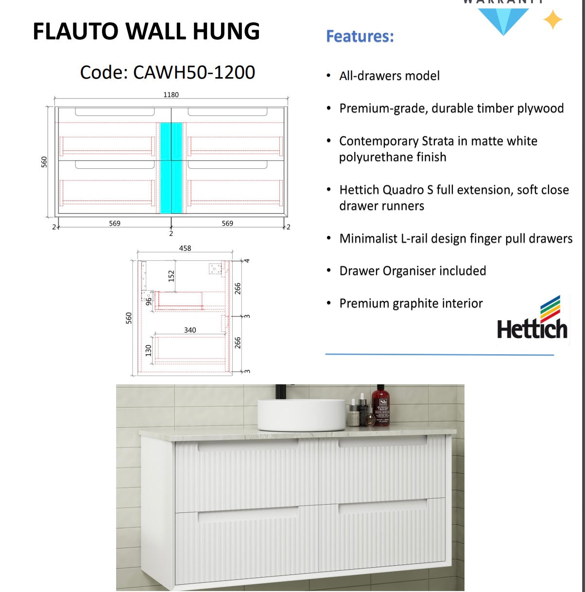 Get Your FLAUTO Matte White Wall-Mounted Bathroom Vanity in All Sizes Now!