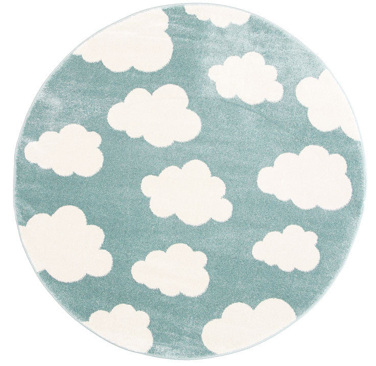 Piccolo Aqua White Cloud Washable Kids Comfort Rug for Grand Imagination
