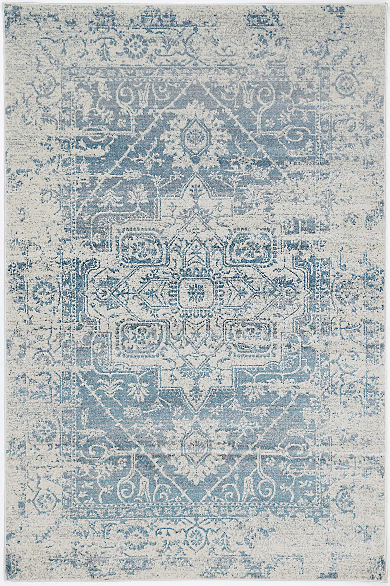 Luxurious Audrey Ivory and Blue Handmade Rug with Timeless Patterns