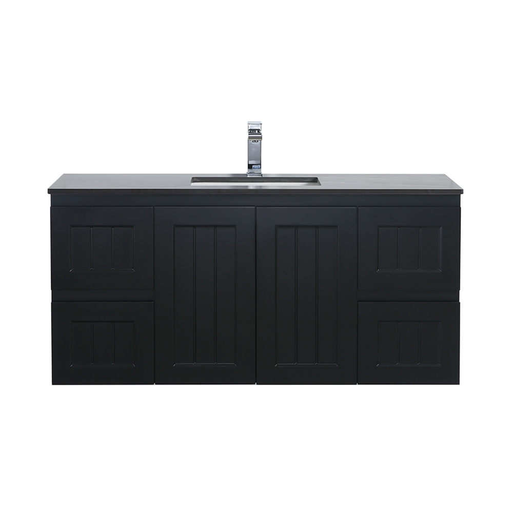 Exclusive ACACIA Shaker Single Bowl Wall-Hung PVC Vanity in Matte Black, 1200mm
