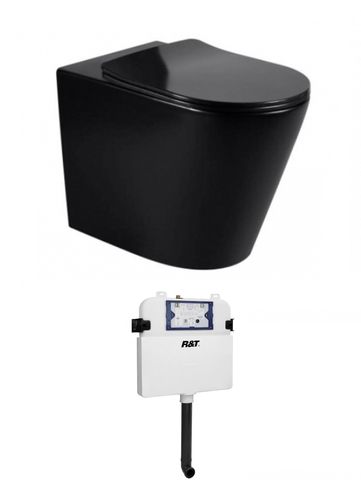 ALZANO Rimless Wall-Hung Toilet Pan with Soft Close Slim Seat - Matte Black (Hot Deal!)