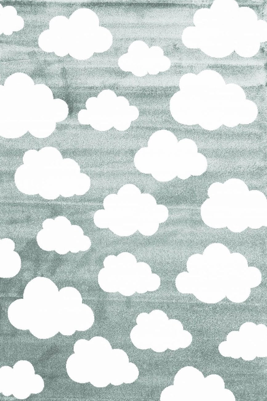 Piccolo Aqua White Cloud Washable Kids Comfort Rug for Grand Imagination