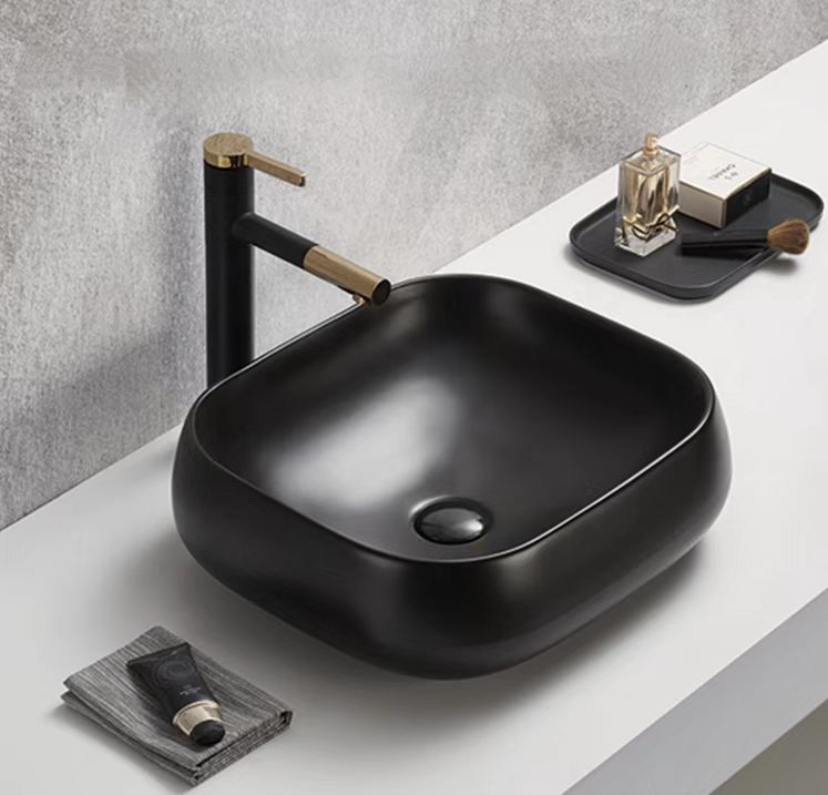 Hot Deal! POSEIDON Rectangle Matte Black Ceramic Above - Counter Basin (450x400x145)
