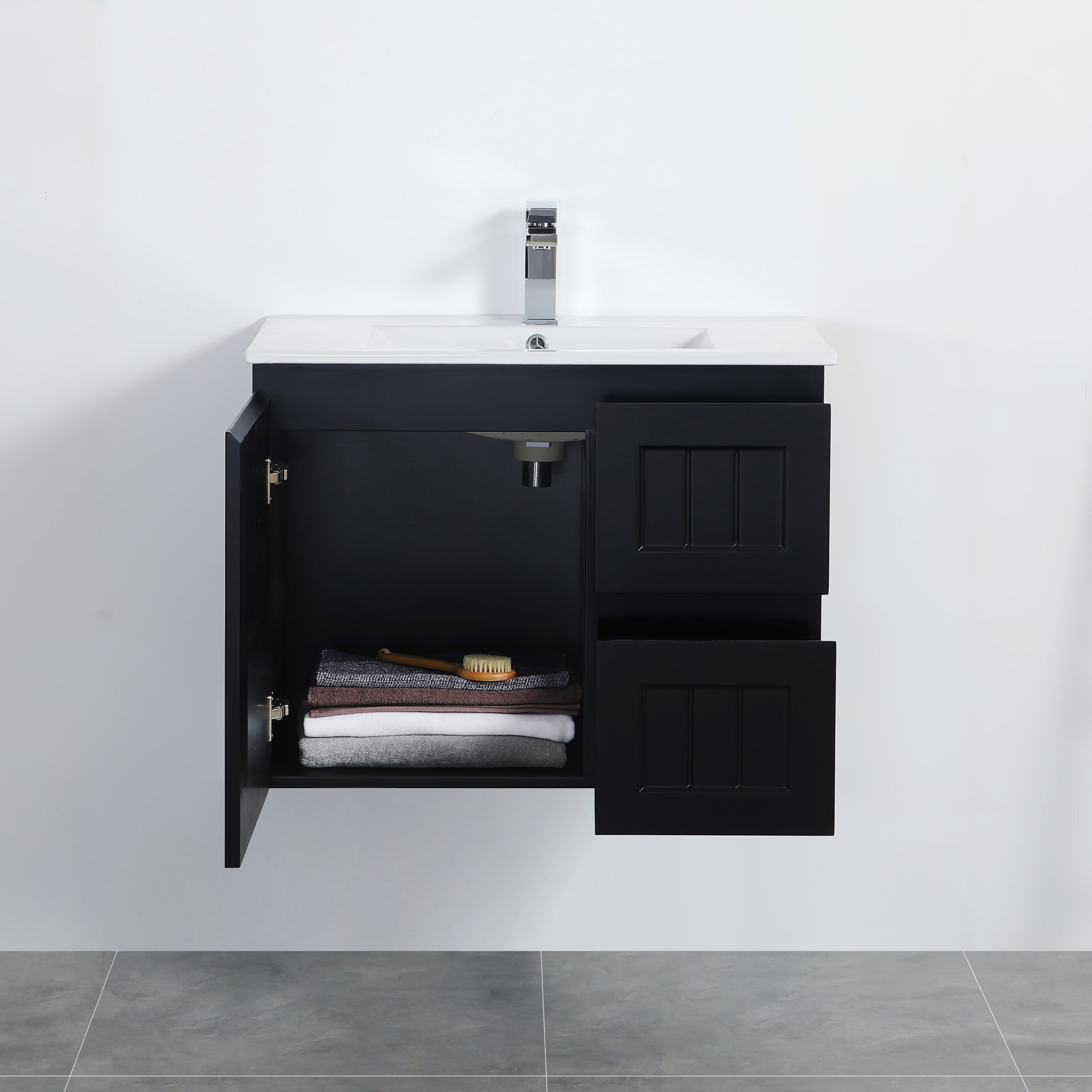 Exclusive ACACIA Shaker Wall-Hung PVC Vanity in Matte Black - 750mm Length