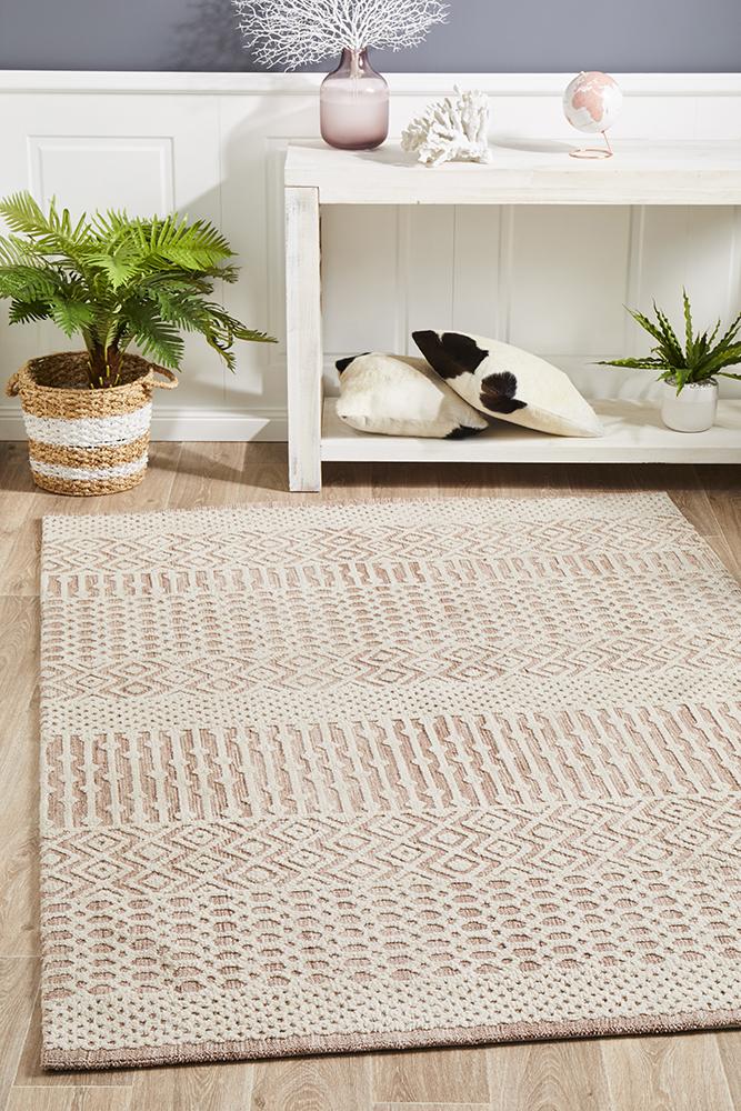 Exclusive Levi Marlyn Peach & Ivory Polyester Rug - Ideal for Any Home Decor