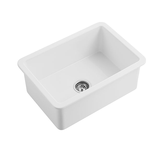 Glossy White Fireclay Undermount Kitchen Sink POS Camden 810x480x254mm