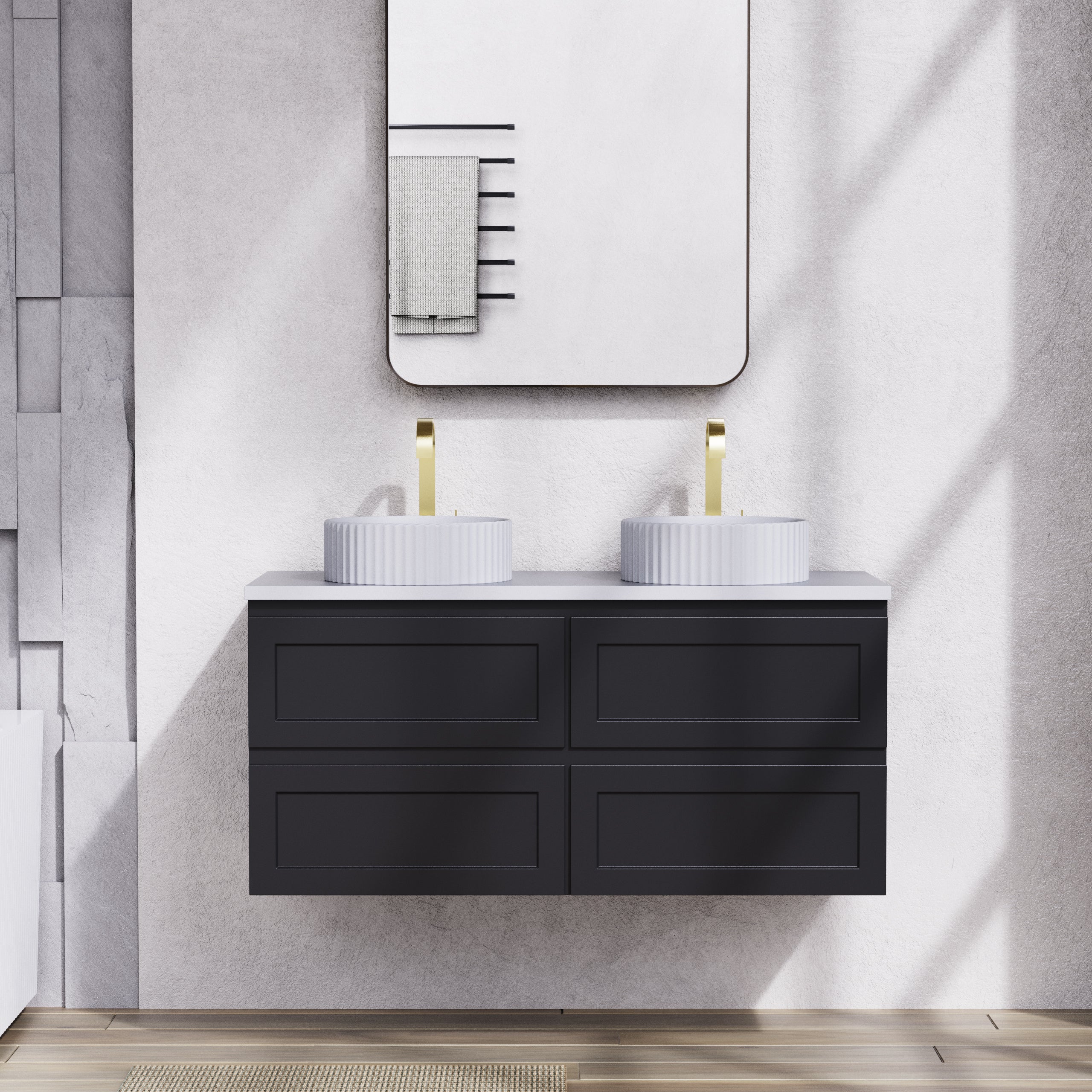 1200mm Fremantle PVC Wall - Hung Vanity in Matte Black (Single/Double Bowl)
