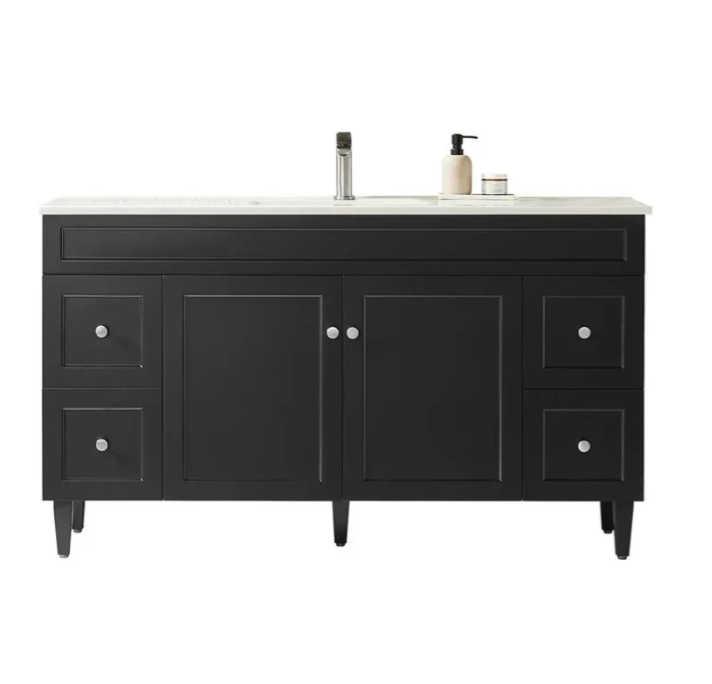 1500mm Harrington Freestanding PVC Bathroom Vanity in Matte Black (Single/Double Bowl)