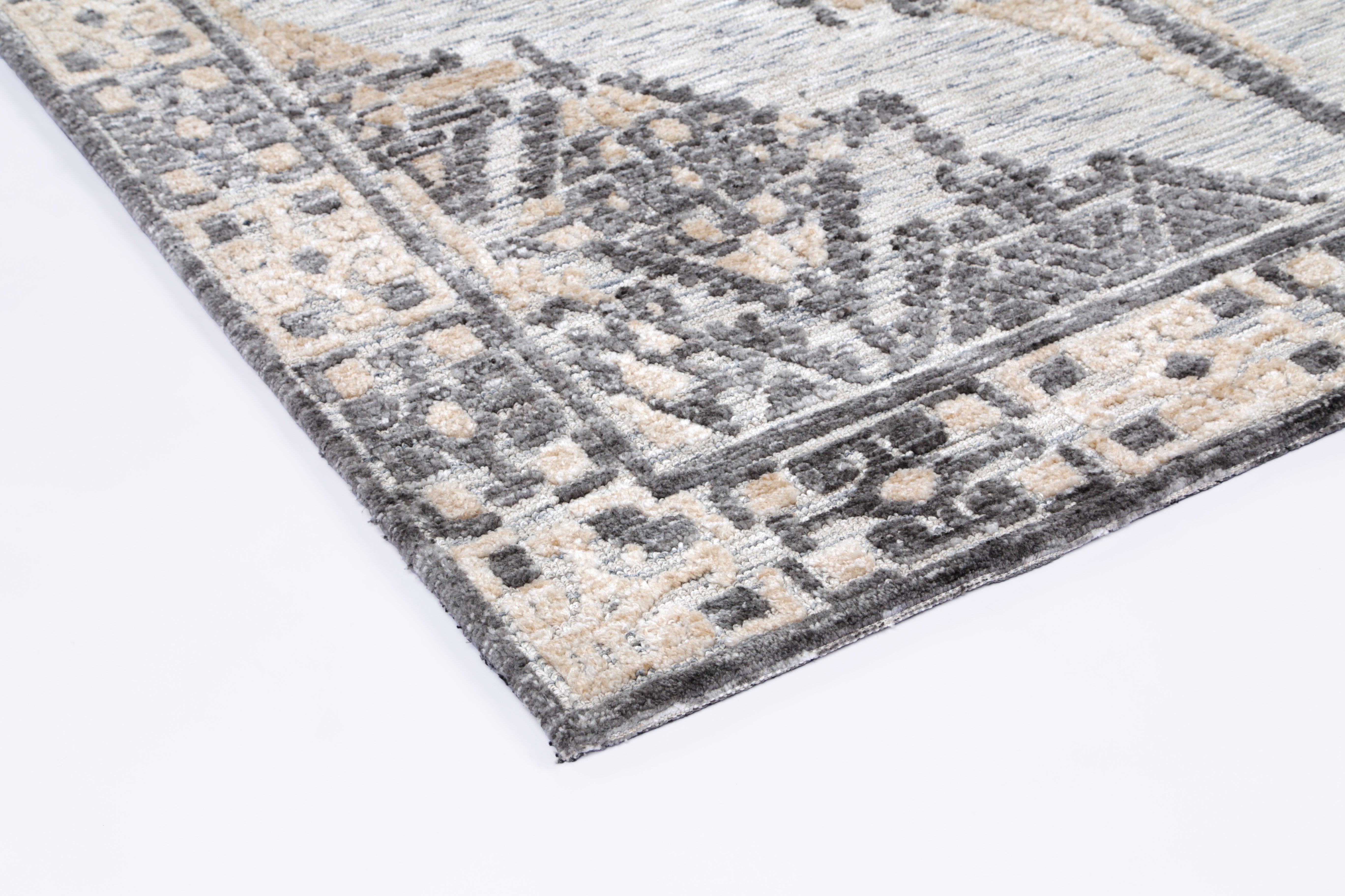 Ambarsar Beige and Charcoal Cotton-Polyester Blend Luxury Rug
