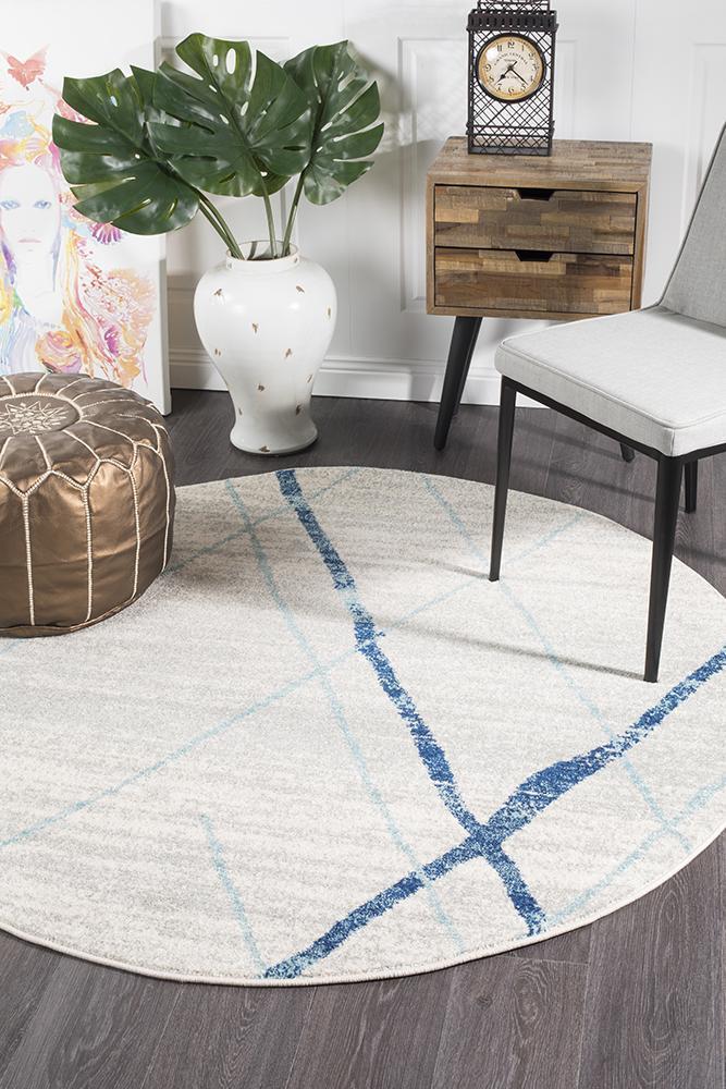 Hot Deal! Oasis Noah Contemporary Round Rug in White & Blue