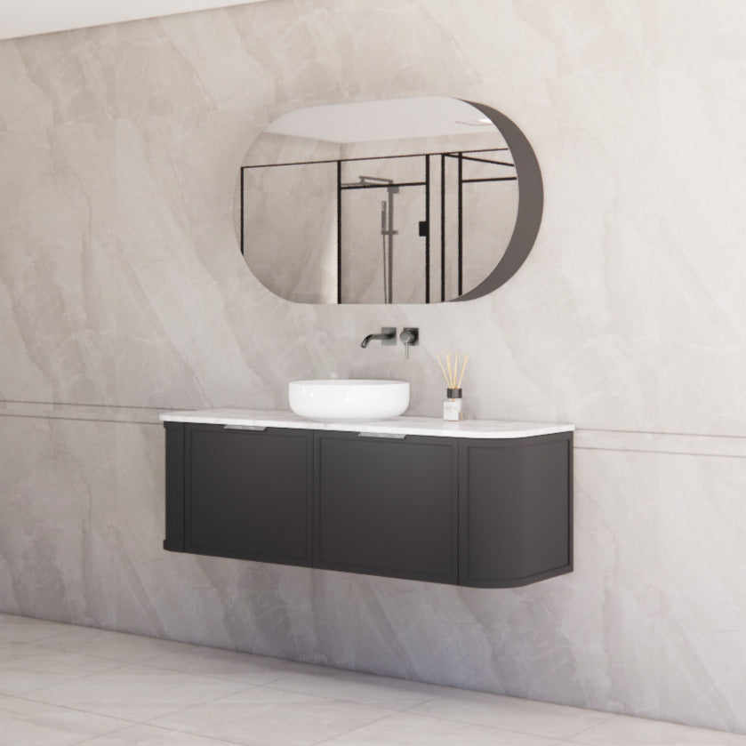 Matte Black ABS Houston Wall Hung Curved Double Bowl Vanity in All Sizes