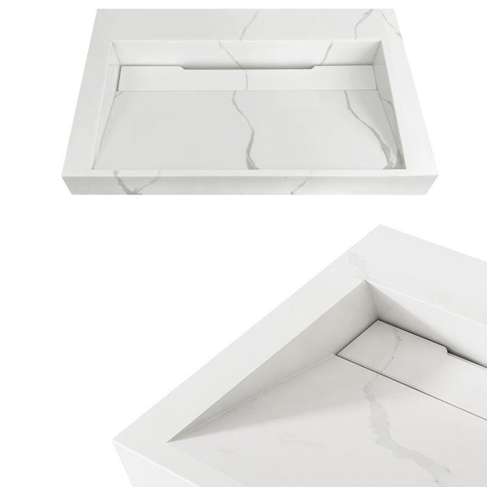750X460mm Moonlight Rectangle Solid Surface Wall - Hung Basin with Optional Mixer & Bottle Trap