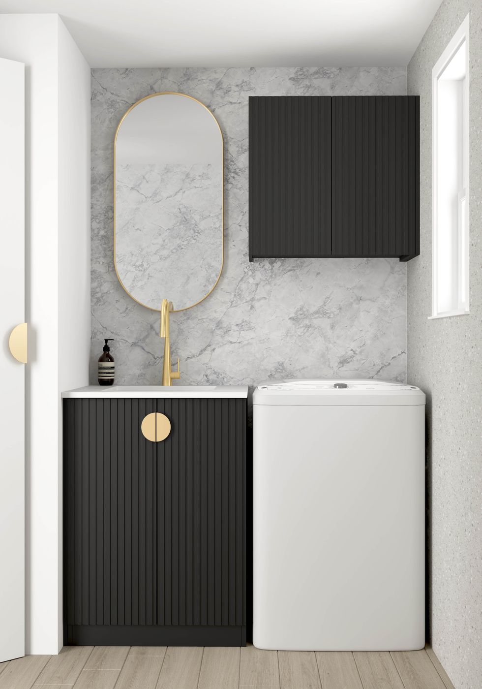Hot Deal! Marlo Mini Black Laundry Wall and Base Cabinet Set, 650mm