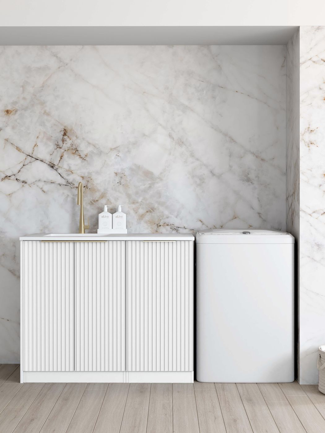 Hot Deal! Noosa White Laundry Cabinet with Stone Top and Sink (1060x600x900mm)