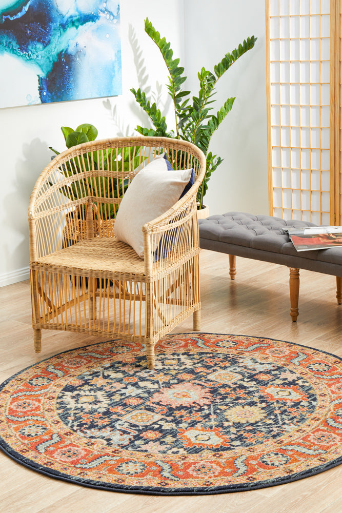 Exclusive Offer! Navy Round Persian - Inspired Area Rug Legacy 860 for High - Traffic Floors