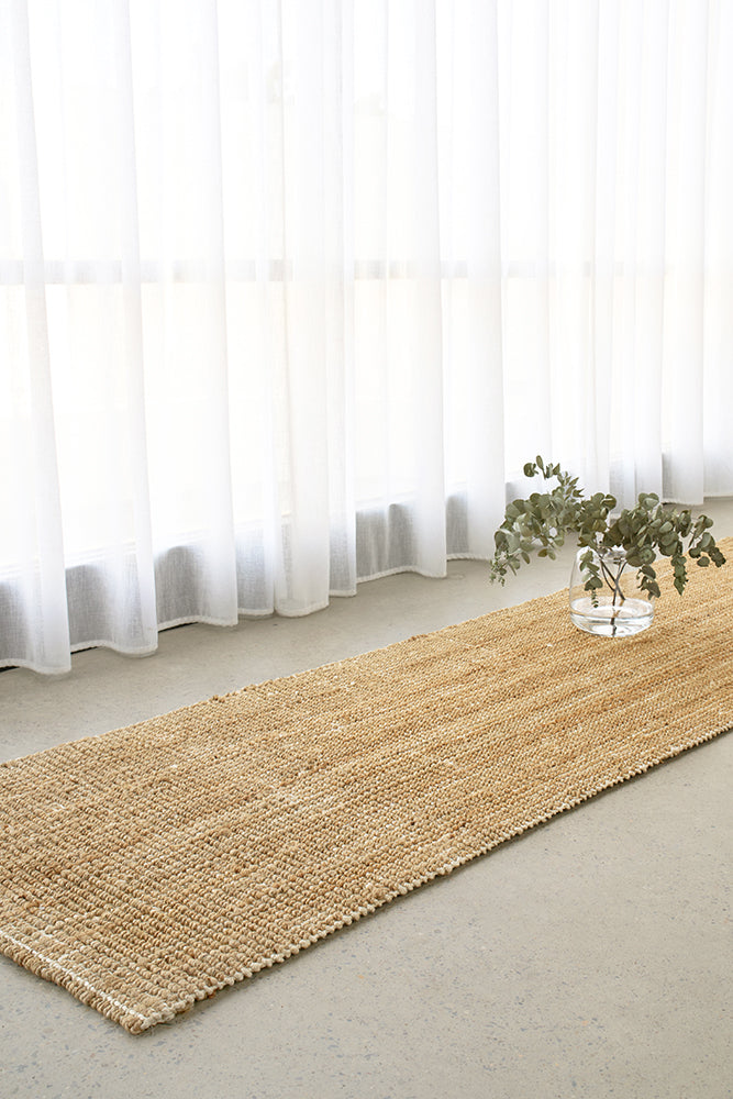 Exclusive Hand-loomed Jute Madras Marlo Natural Runner Rug - Ideal for Home Decor