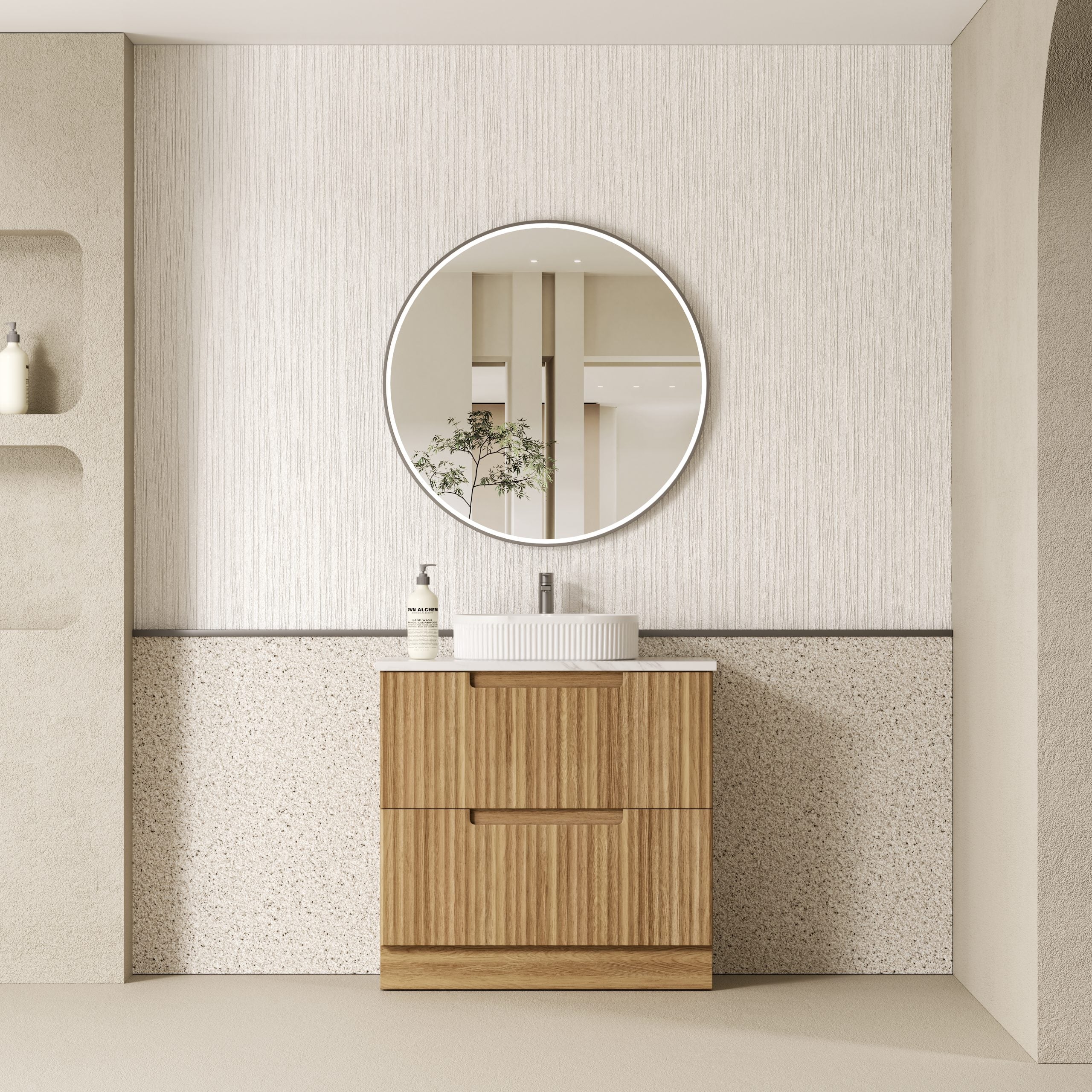 Lovina Floor Standing Vanity in Harvest Oak with Multiple Sizes and Soft - Close Runners