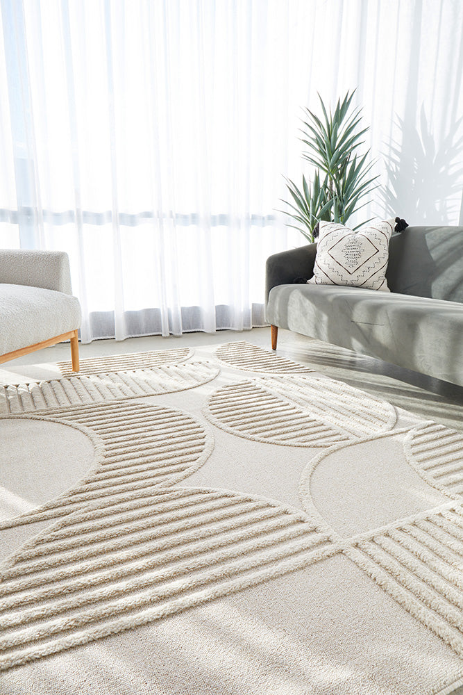 Beige Art Deco Inspired Lotus Leo Modern Sophisticated Rug