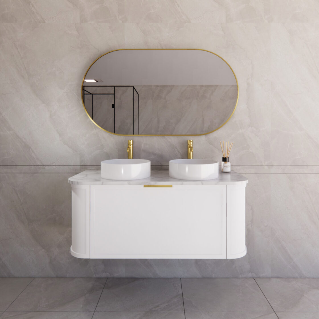 Matte White ABS Houston Curved Wall - Hung Vanity in All Sizes